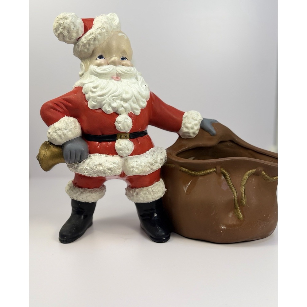 Vtg 1970s Atlantic Mold Ceramic Santa Claus Planter with Toy Bag Bell Christmas